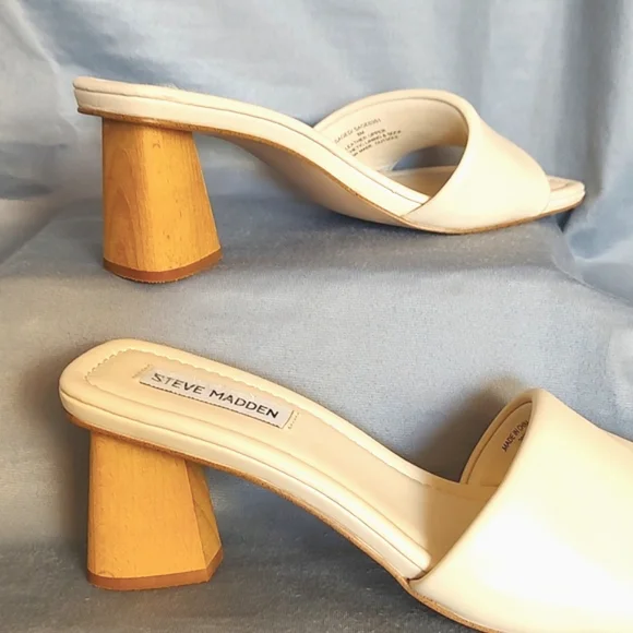 Steve Madden Modern Kinda Gal Wood Triangle Slide Sandales/Size 8 - Picture 4 of 9